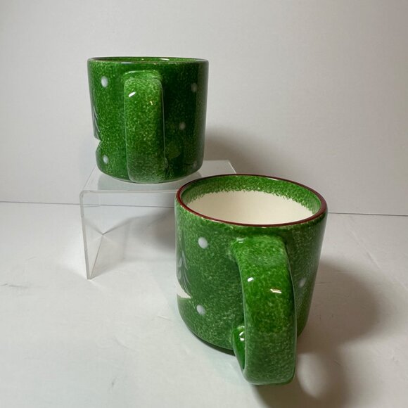 Set of 2 Vintage Macy's The Cellar Christmas Log Cabin Mugs 3.5" Tall - Picture 2 of 6